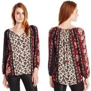 Lucky Brand Floral Blouse - Red, Black, and Cream